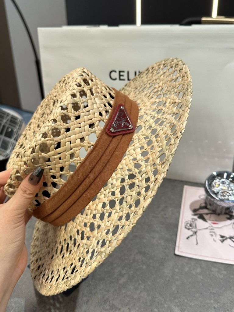 Prada Woven Straw Boater Hat
